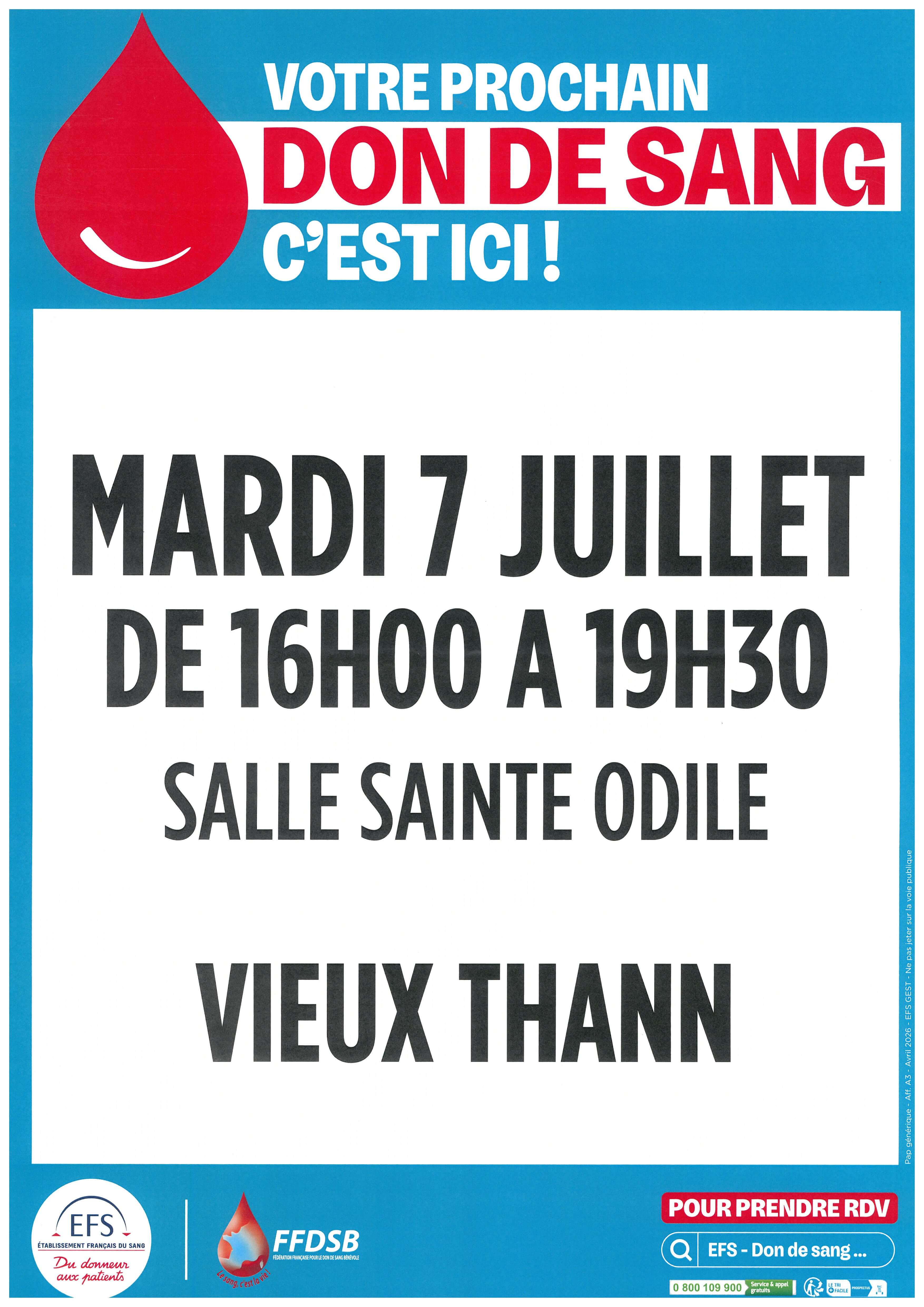 Affiche Don du sang juillet 2026