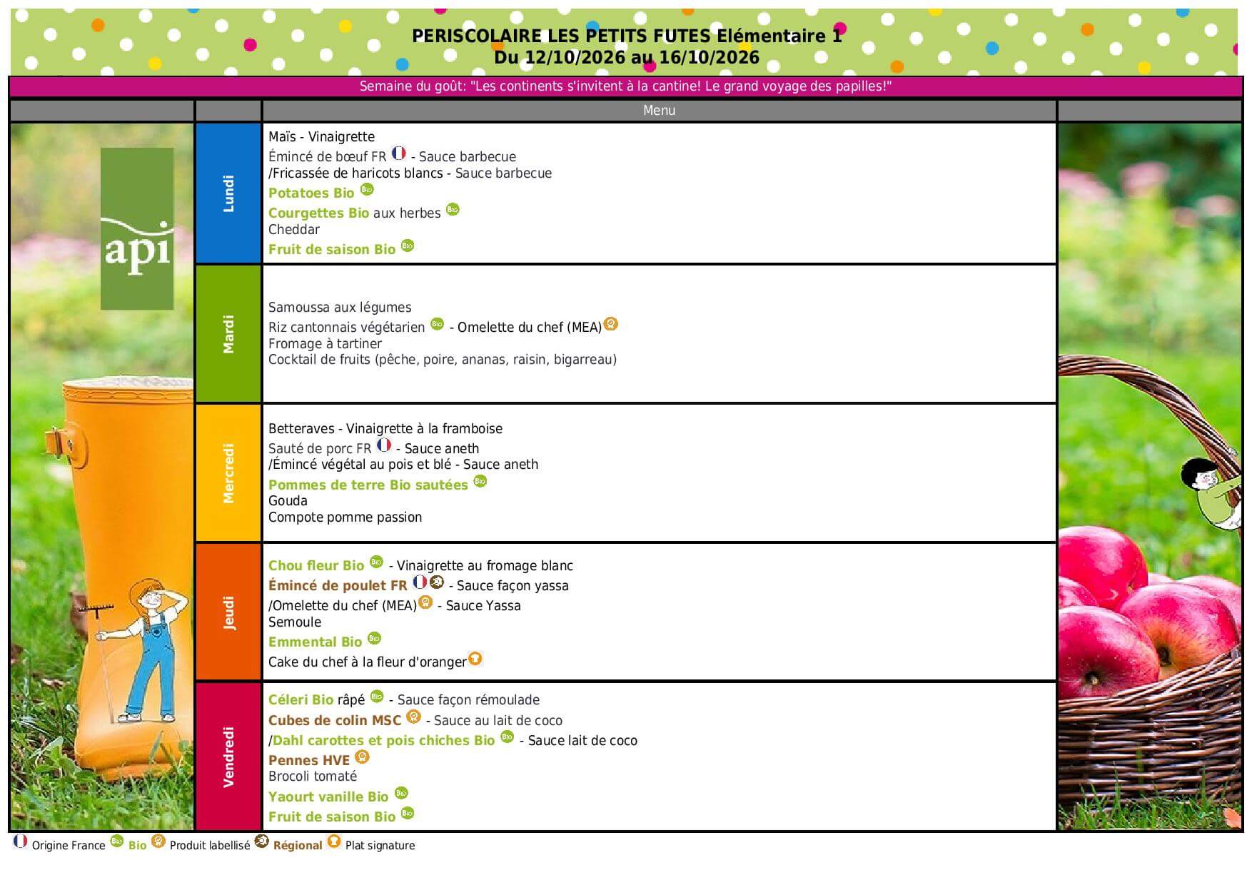 Menu septembre et octobre 2020